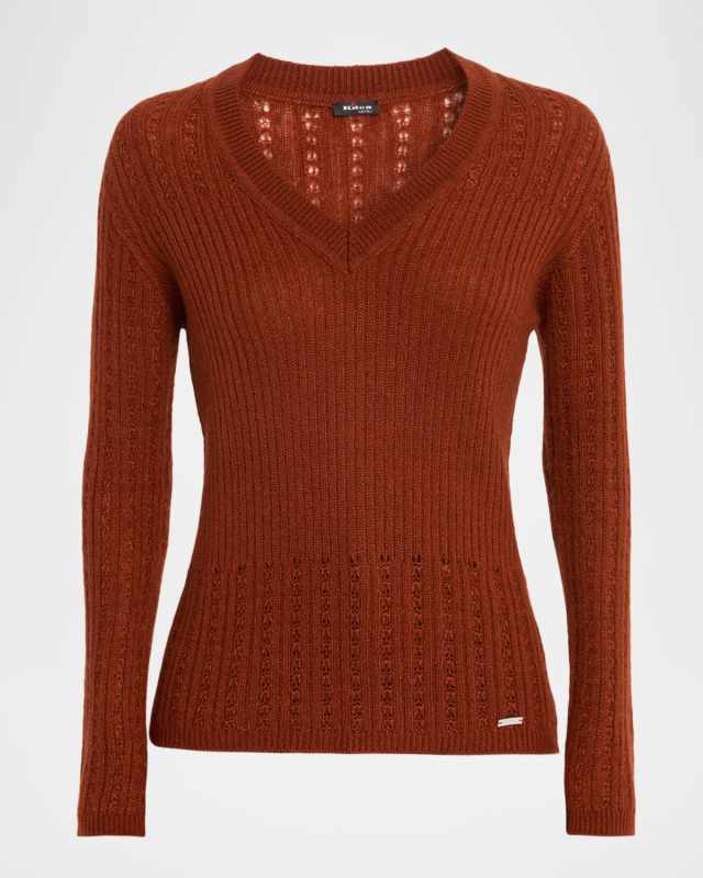 V-Neck Pointelle Knit Sweater